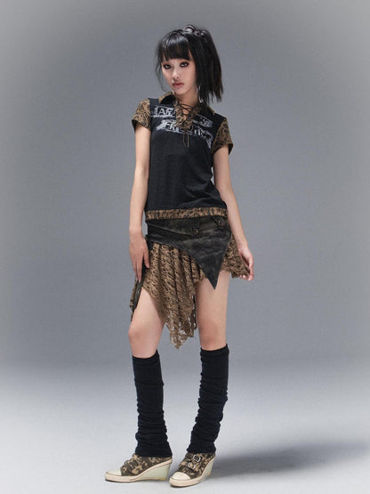 ARIADNAw Punk Rock Polo Tee Ariadnaw Print Summer Streetwear