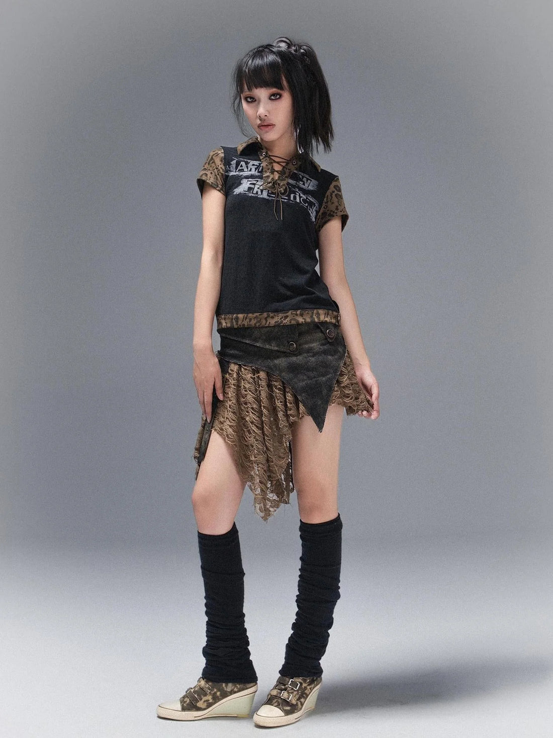 Punk Rock Polo Tee Ariadnaw Print Summer Streetwear