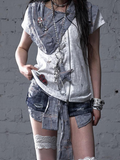 NO ROMANCE Punk Rock Star Lace Rhinestone Keychain Necklace Waistchain