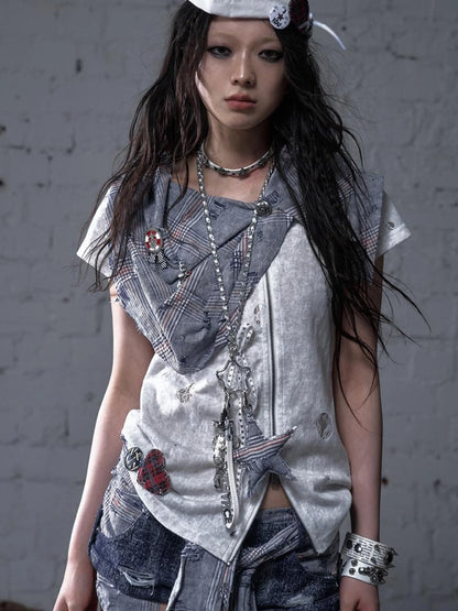 Punk Rock Star Lace Rhinestone Keychain Necklace Waistchain