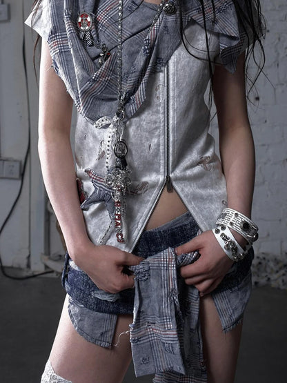 Punk Rock Star Lace Rhinestone Keychain Necklace Waistchain