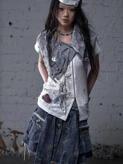 Punk Rock Star Lace Rhinestone Keychain Necklace Waistchain