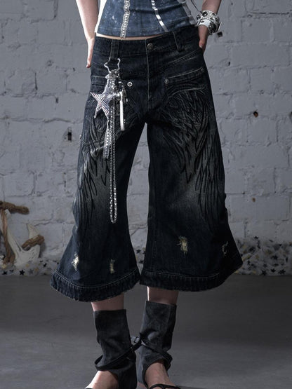 NO ROMANCE Punk Rock Star Lace Rhinestone Keychain Necklace Waistchain