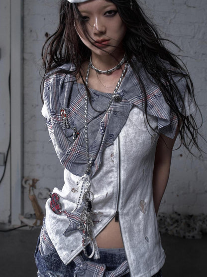 NO ROMANCE Punk Rock Star Lace Rhinestone Keychain Necklace Waistchain