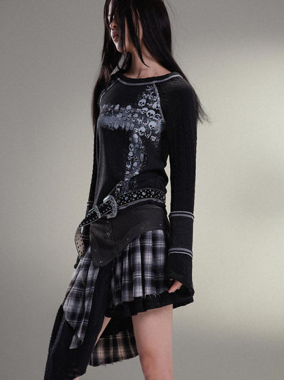 ARIADNAw Punk Rock Vintage Asym Pleat Low Waist Skirt All Season