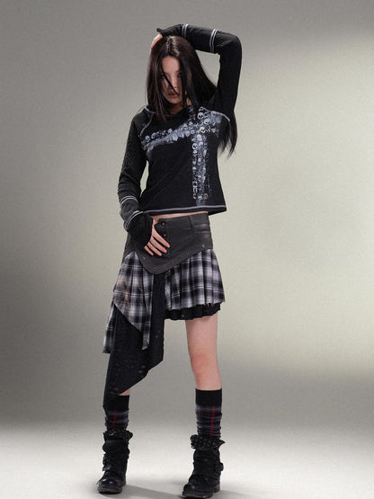 ARIADNAw Punk Rock Vintage Asym Pleat Low Waist Skirt All Season