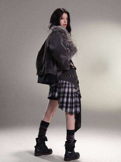 ARIADNAw Punk Rock Vintage Asym Pleat Low Waist Skirt All Season
