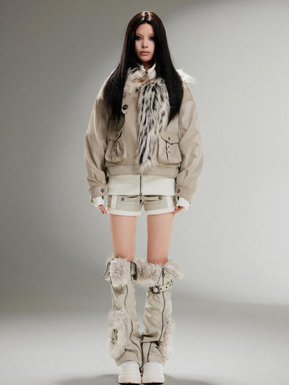 ARIADNAw Punk Rock Vintage Faux Leather Fur Jacket For Women Winter