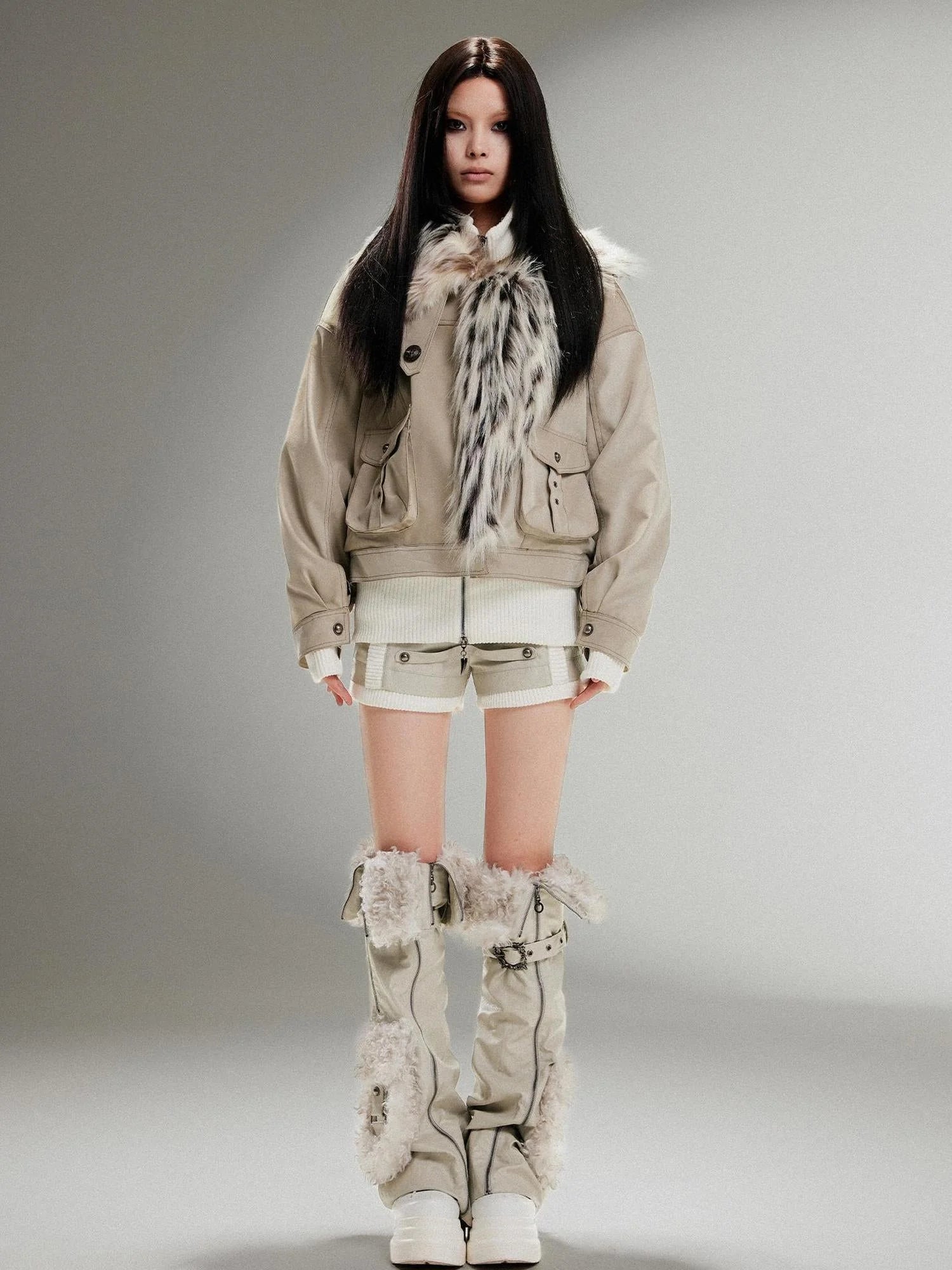 Punk Rock Vintage Faux Leather Fur Jacket For Women Winter