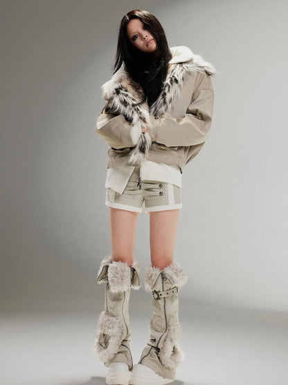 Punk Rock Vintage Faux Leather Fur Jacket For Women Winter