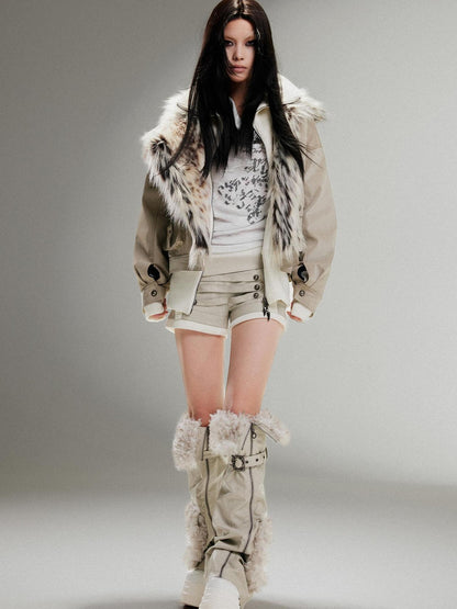 ARIADNAw Punk Rock Vintage Faux Leather Fur Jacket For Women Winter
