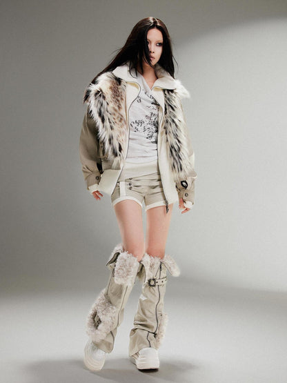 ARIADNAw Punk Rock Vintage Faux Leather Fur Jacket For Women Winter