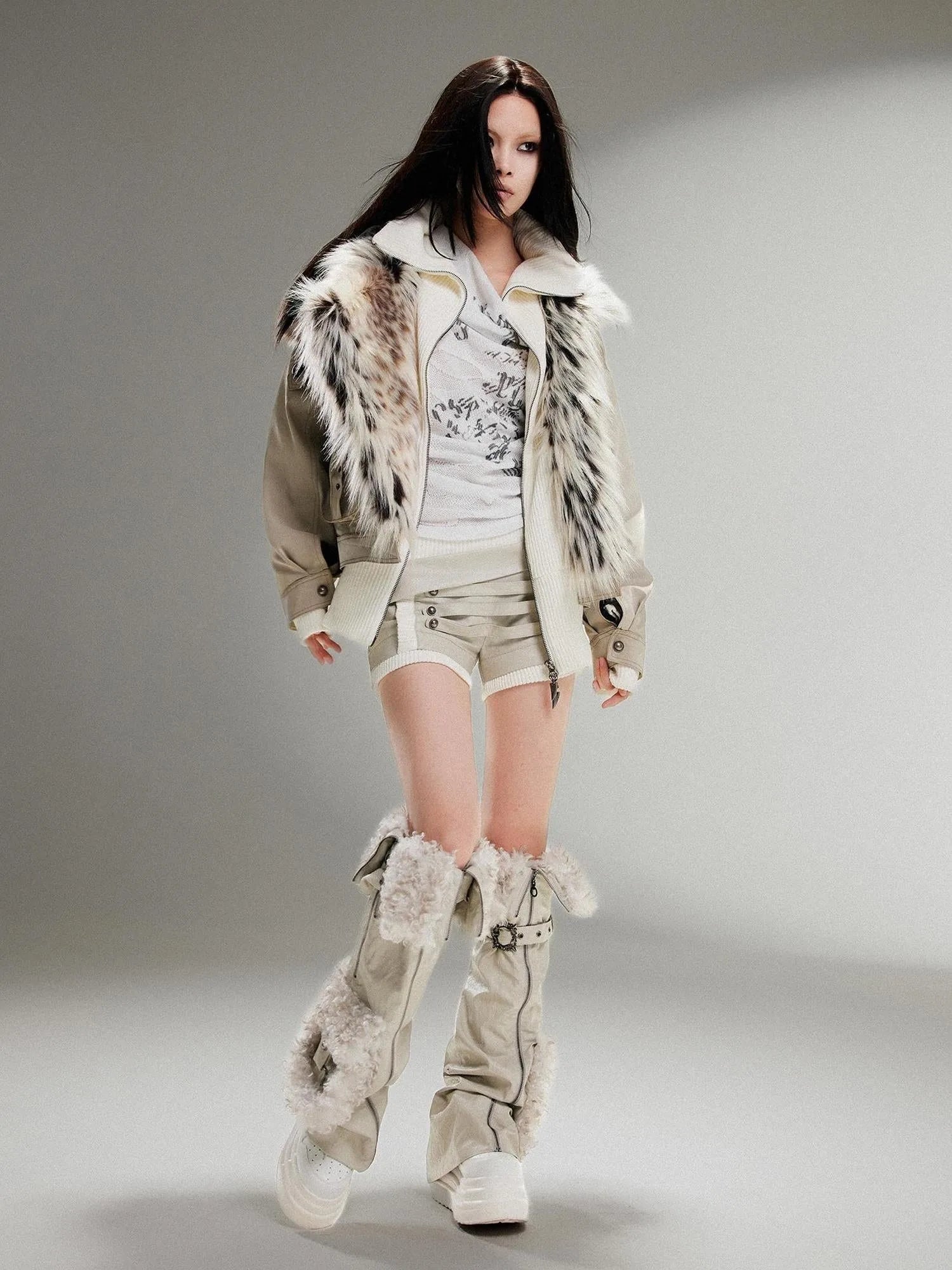 Punk Rock Vintage Faux Leather Fur Jacket For Women Winter