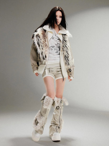 Punk Rock Vintage Faux Leather Fur Jacket For Women Winter