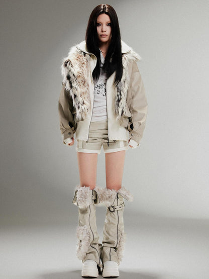 ARIADNAw Punk Rock Vintage Faux Leather Fur Jacket For Women Winter