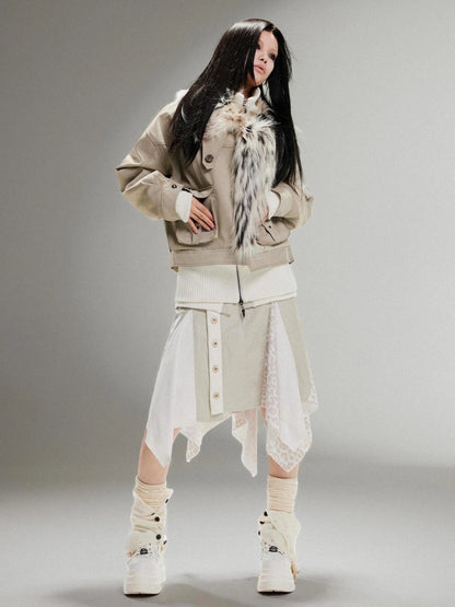 Punk Rock Vintage Faux Leather Fur Jacket For Women Winter