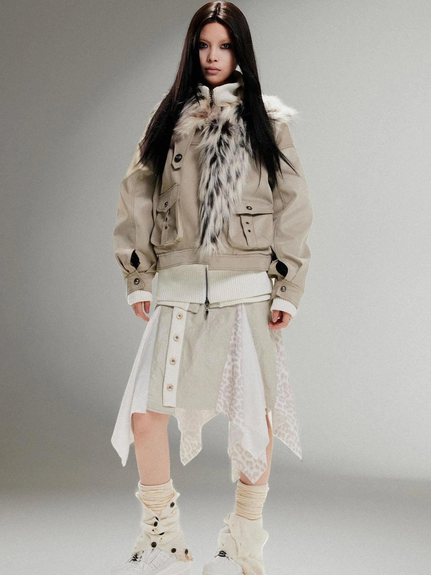 Punk Rock Vintage Faux Leather Fur Jacket For Women Winter