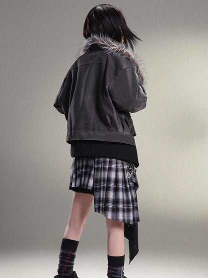 Punk Rock Vintage Faux Leather Fur Winter Jacket For Women