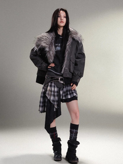Punk Rock Vintage Faux Leather Fur Winter Jacket For Women