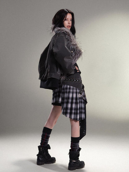 ARIADNAw Punk Rock Vintage Faux Leather Fur Winter Jacket For Women