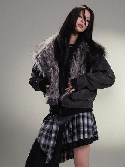 ARIADNAw Punk Rock Vintage Faux Leather Fur Winter Jacket For Women
