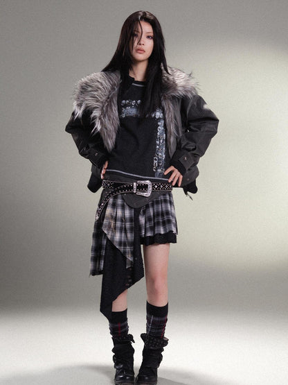 ARIADNAw Punk Rock Vintage Faux Leather Fur Winter Jacket For Women