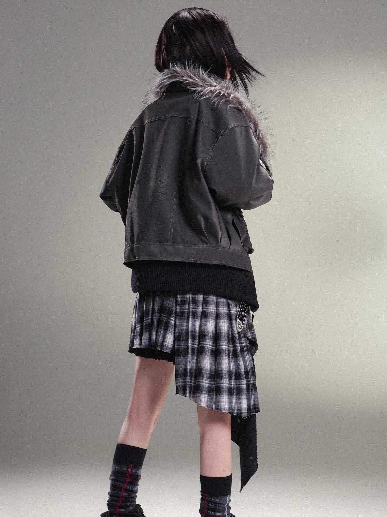 Punk Rock Vintage Faux Leather Fur Winter Jacket For Women