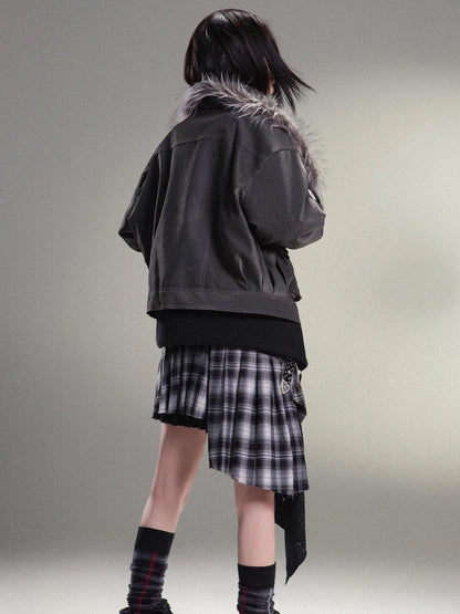 Punk Rock Vintage Faux Leather Fur Winter Jacket For Women