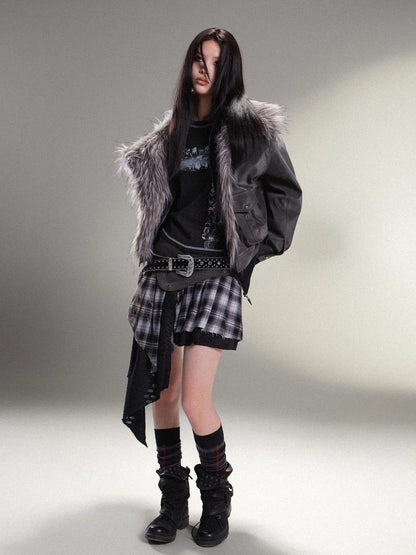 Punk Rock Vintage Faux Leather Fur Winter Jacket For Women