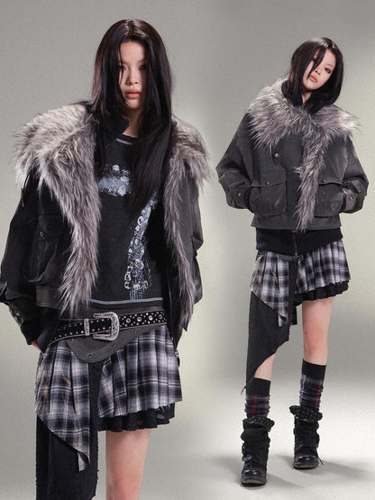 ARIADNAw Punk Rock Vintage Faux Leather Fur Winter Jacket For Women
