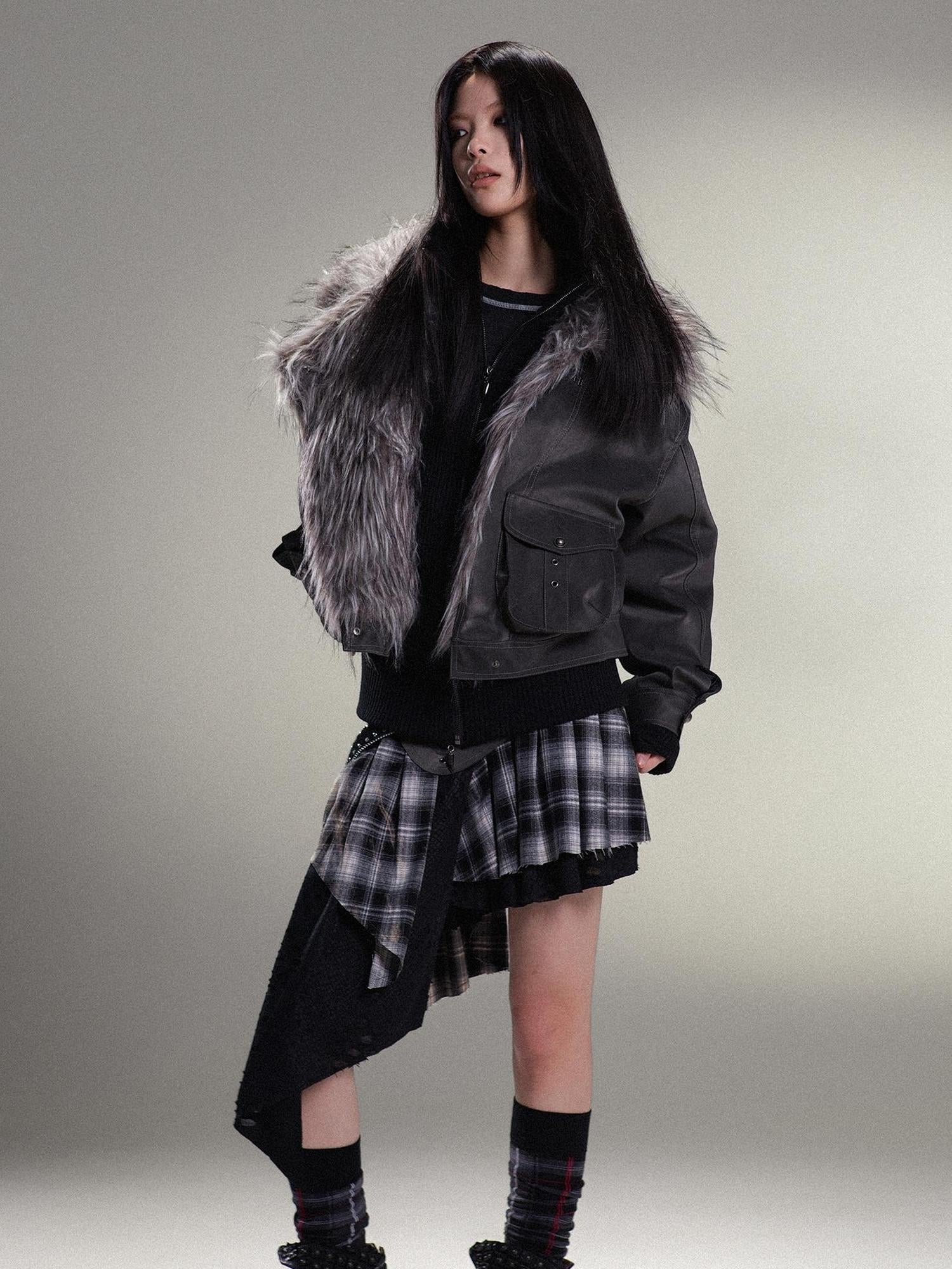 ARIADNAw Punk Rock Vintage Faux Leather Fur Winter Jacket For Women