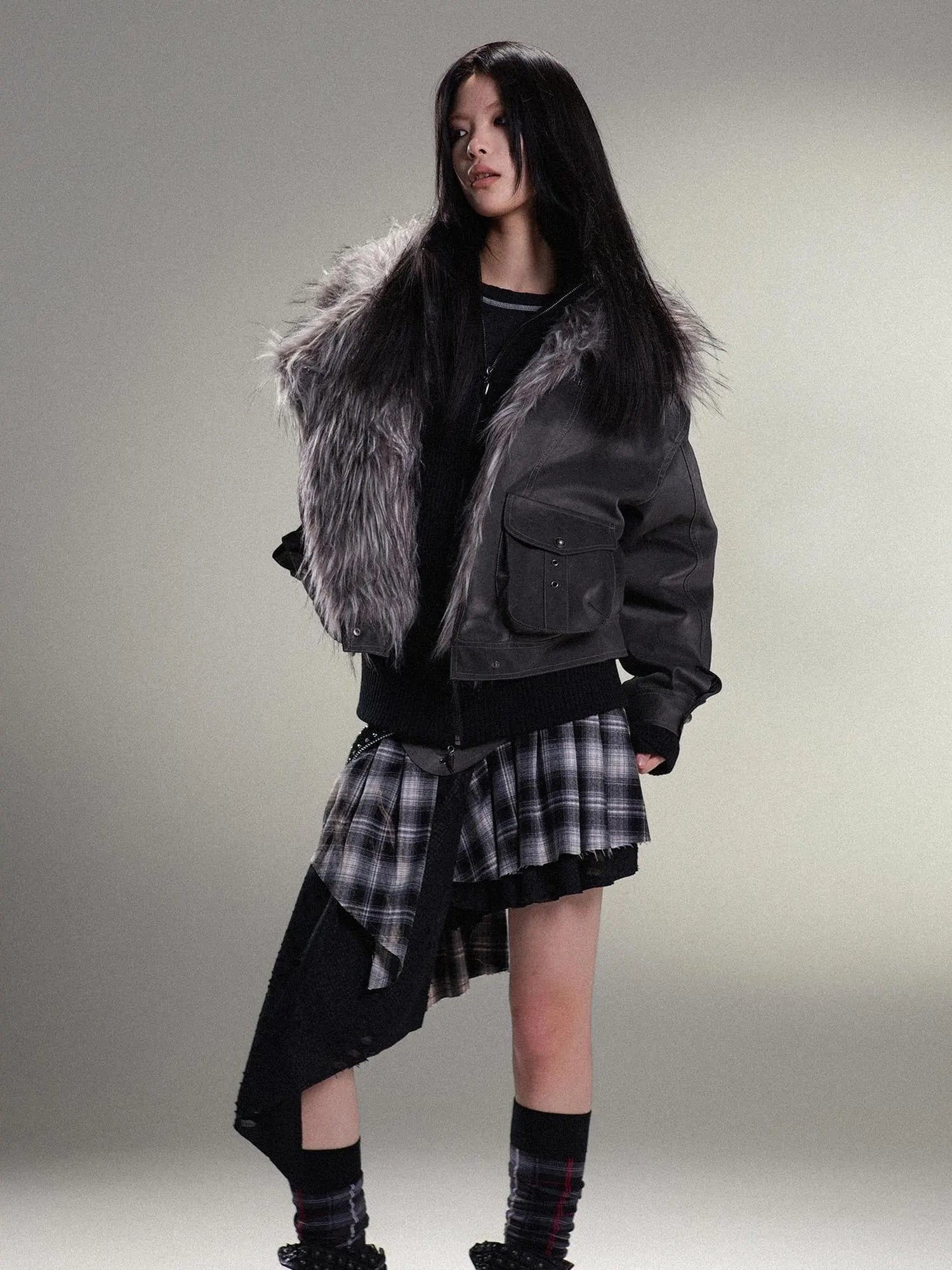Punk Rock Vintage Faux Leather Fur Winter Jacket For Women