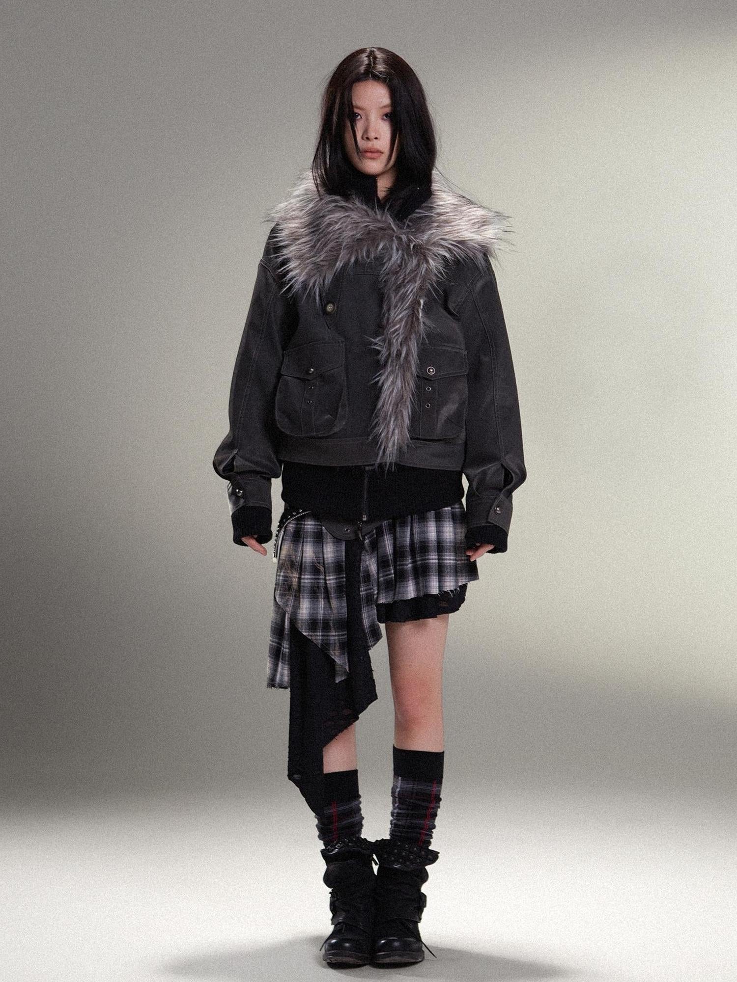 ARIADNAw Punk Rock Vintage Faux Leather Fur Winter Jacket For Women