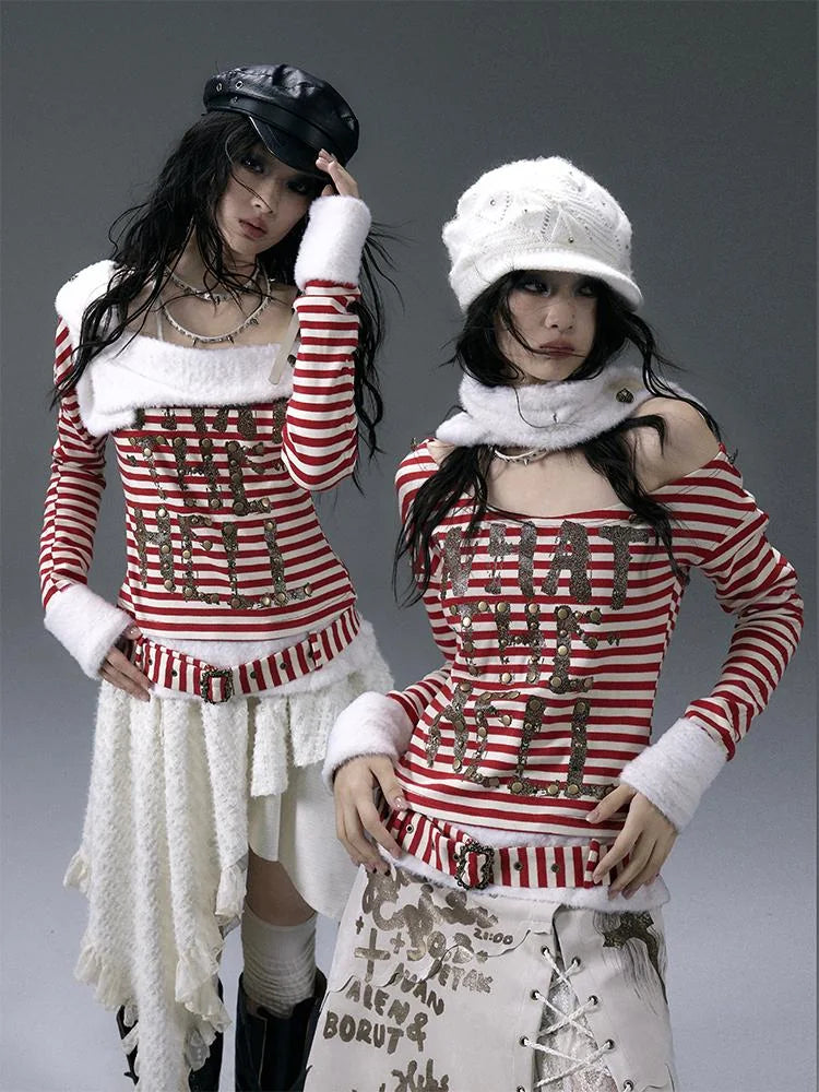 Punk Street Asymmetrical Striped Print Knit T-Shirt