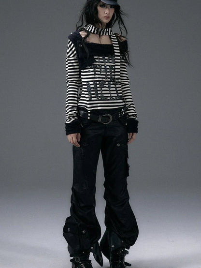 Punk Street Asymmetrical Striped Print Knit T-Shirt
