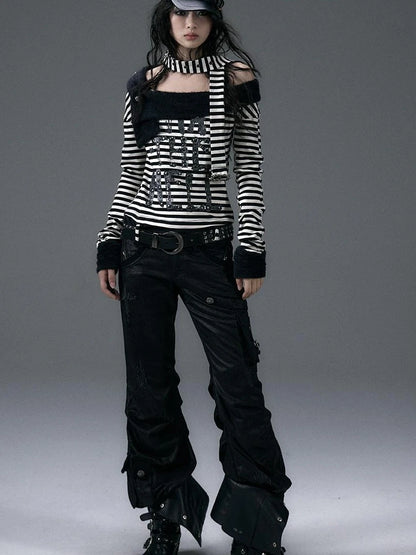 Punk Street Asymmetrical Striped Print Knit T-Shirt