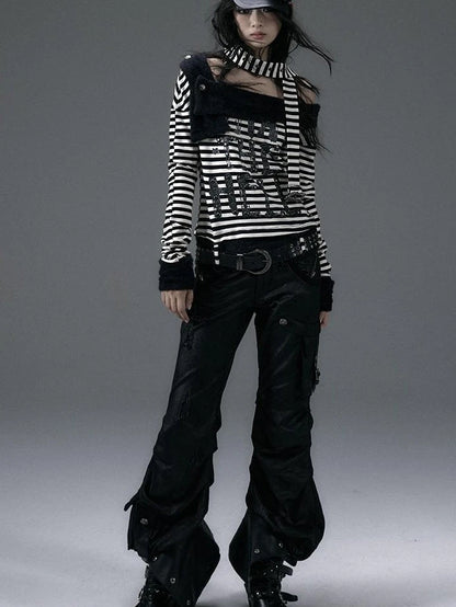 Punk Street Asymmetrical Striped Print Knit T-Shirt