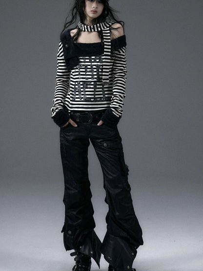 Punk Street Asymmetrical Striped Print Knit T-Shirt