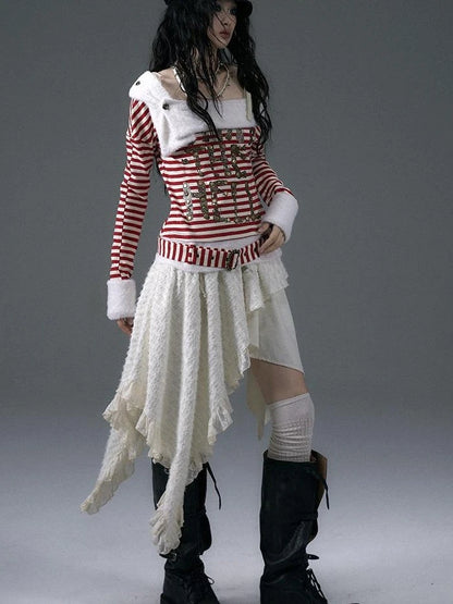 Punk Street Asymmetrical Striped Print Knit T-Shirt