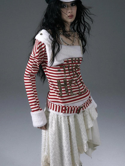 Punk Street Asymmetrical Striped Print Knit T-Shirt