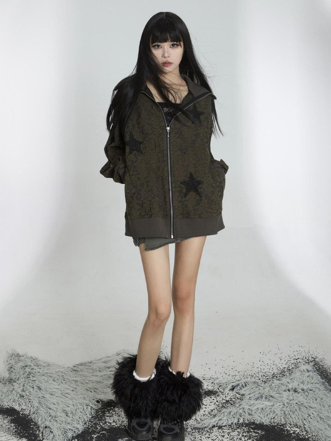 ARIADNAw Punk Street Cropped Jacket Slim Fit Micro Elastic Soft Touch