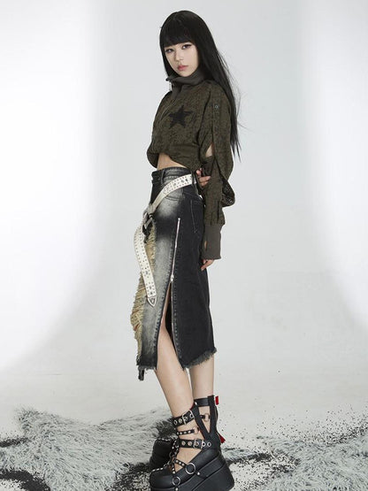 ARIADNAw Punk Street Cropped Jacket Slim Fit Micro Elastic Soft Touch