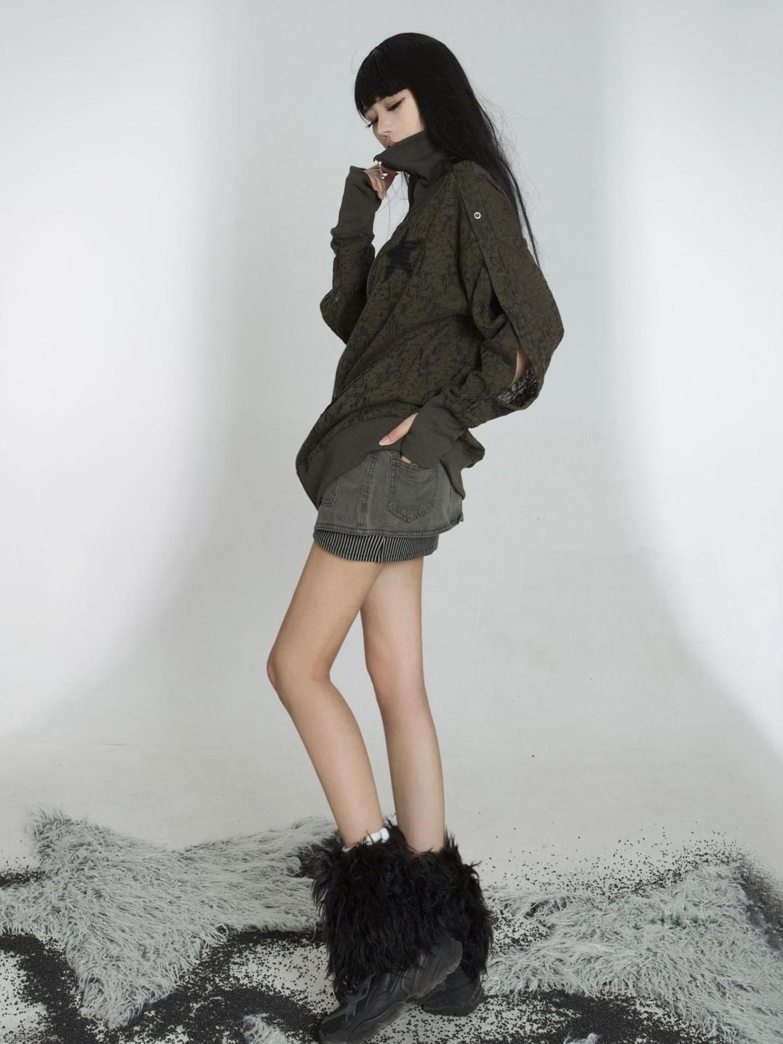 ARIADNAw Punk Street Cropped Jacket Slim Fit Micro Elastic Soft Touch