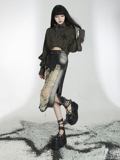 ARIADNAw Punk Street Cropped Jacket Slim Fit Micro Elastic Soft Touch