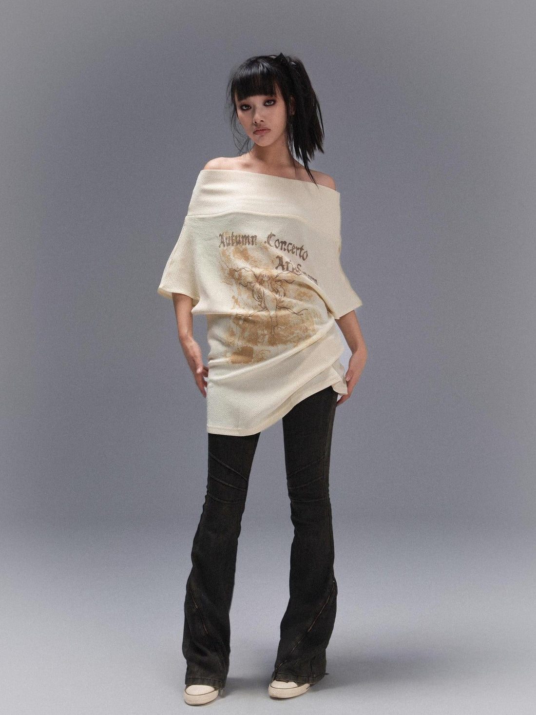 ARIADNAw Punk Street Vintage Batwing Sleeve Thermal T Shirt