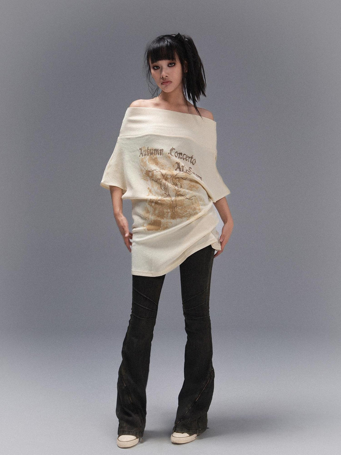 ARIADNAw Punk Street Vintage Batwing Sleeve Thermal T Shirt
