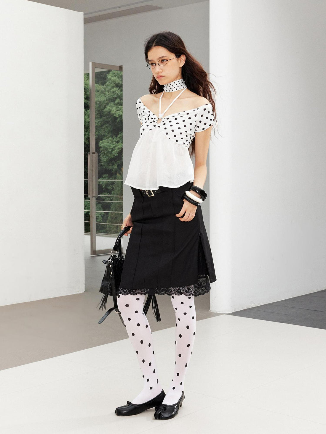 2th Desire Punk Studded Leather Waist Lace Split Fake Two Piece Skirt
