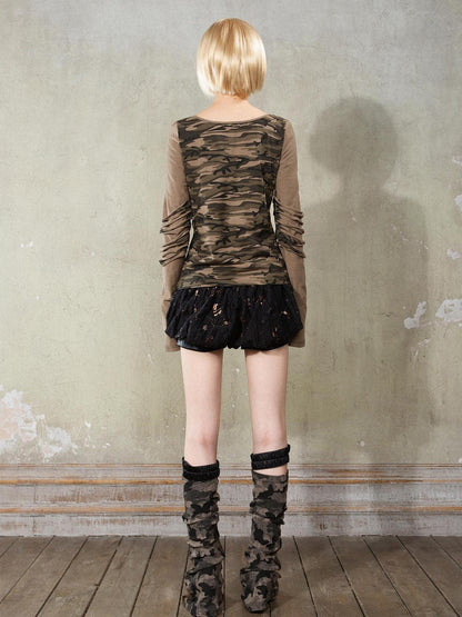 ARIADNAw Punk Y2K Stacked Long Sleeve Tee With Cutout Handmade Waist Detail
