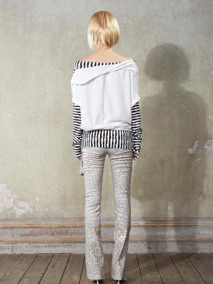 ARIADNAw Punk Y2k Cross Print Stripe Spliced Long Sleeve Sport Shirt