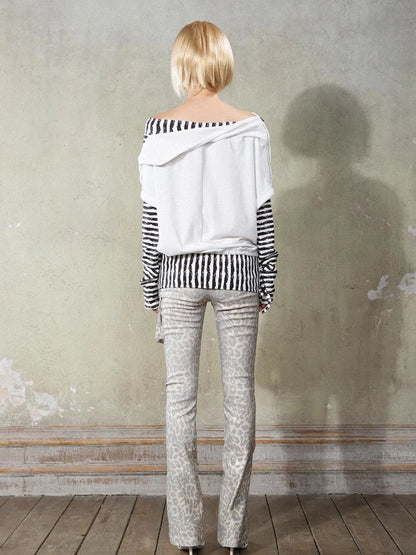 Punk Y2k Cross Print Stripe Spliced Long Sleeve Sport Shirt